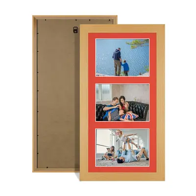Country Pine Colour Multi Aperture Photo Frame 6X4 (x3) Pictures – Collage Wall Frame For Family Photos – 40x20cm Picture Frame Size