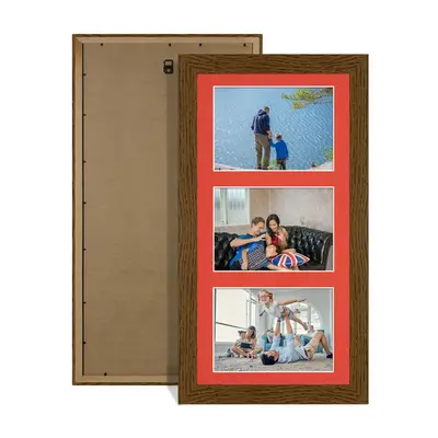 Dark Oak Colour Multi Aperture Photo Frame 6X4 (x3) Pictures – Collage Wall Frame For Loved Ones Photos – 40x20cm Frame Size