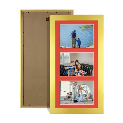 Gold Colour Multi Aperture Photo Frame 6X4 (x3) Pictures – Collage Wall Frame For Loved Ones Photos – 40x20cm Frame Size