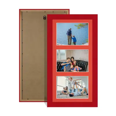 Red Colour Multi Aperture Photo Frame 6X4 (x3) Pictures – Collage Wall Frame For Family Photos – 40x20cm Picture Frame Size