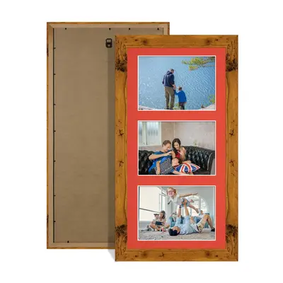 Rustic Oak Colour Multi Aperture Photo Frame 6X4 (x3) Pictures – Collage Wall Frame For Loved Ones Photos – 40x20cm Frame Size