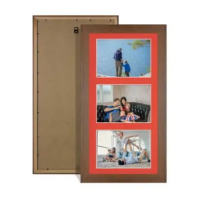 Walnut Colour Multi Aperture Photo Frame 6X4 (x3) Pictures – Collage Wall Frame For Loved Ones Photos – 40x20cm Frame Size