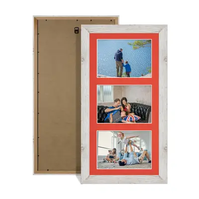 White Rustic Colour Multi Aperture Photo Frame 6X4 (x3) Pictures – Collage Wall Frame for Family Photos – 40x20cm Picture Frame Size
