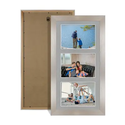 Aluminium Colour Multi Aperture Photo Frame 6X4 (x3) Pictures – Collage Wall Frame For Loved Ones Photos – 40x20cm Frame Size