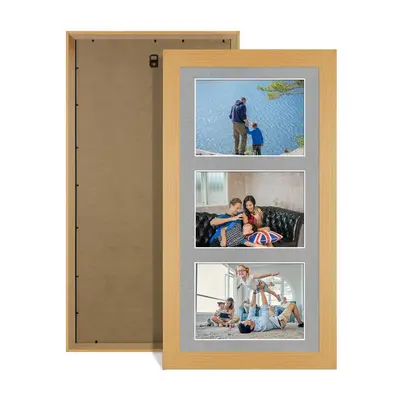 Country Pine Colour Multi Aperture Photo Frame 6X4 (x3) Pictures – Collage Wall Frame For Loved Ones Photos – 40x20cm Frame Size