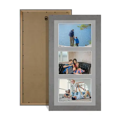 Grey Marble Colour Multi Aperture Photo Frame 6X4 (x3) Pictures – Collage Wall Frame For Loved Ones Photos – 40x20cm Frame Size