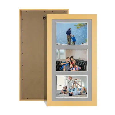 Mustard Yellow Colour Multi Aperture Photo Frame 6X4 (x3) Pictures – Collage Wall Frame For Loved Ones Photos – 40x20cm Frame Size