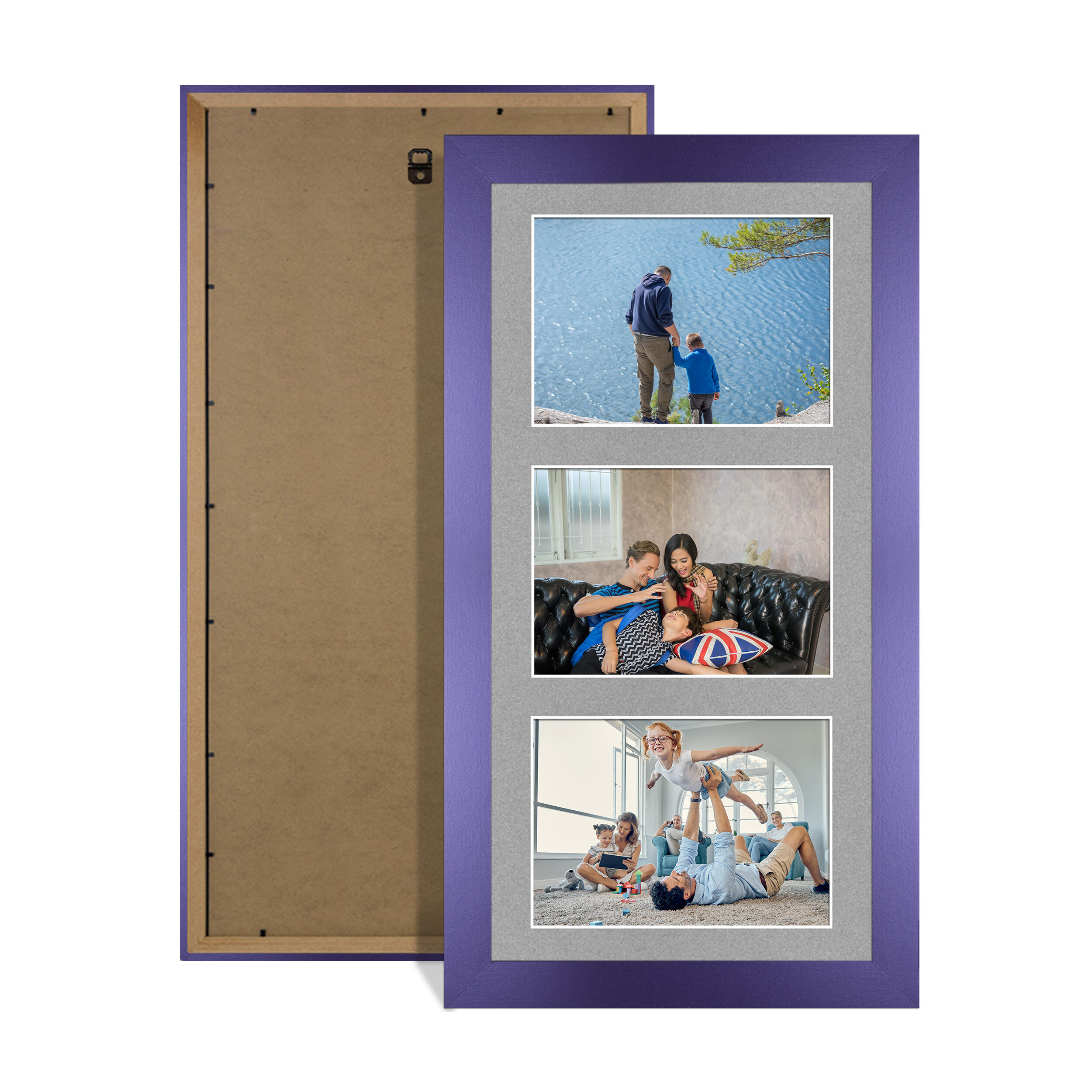 Purple Colour Multi Aperture Photo Frame 6X4 (x3) Pictures – Collage Wall Frame for Family Photos – 40x20cm Picture Frame Size