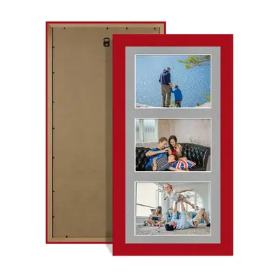 Red Colour Multi Aperture Photo Frame 6X4 (x3) Pictures – Collage Wall Frame For Family Photos – 40x20cm Picture Frame Size