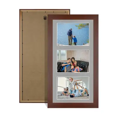 Rose Wood Colour Multi Aperture Photo Frame 6X4 (x3) Pictures – Collage Wall Frame For Family Photos – 40x20cm Picture Frame Size