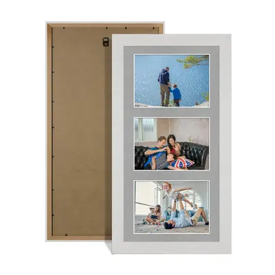 White Ash Colour Multi Aperture Photo Frame 6X4 (x3) Pictures – Collage Wall Frame For Loved Ones Photos – 40x20cm Frame Size