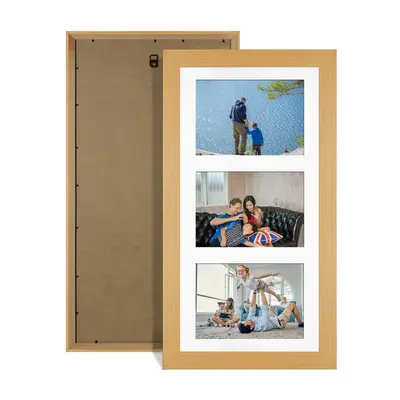 Country Pine Colour Multi Aperture Photo Frame 6X4 (x3) Pictures – Collage Wall Frame For Loved Ones Photos – 40x20cm Frame Size