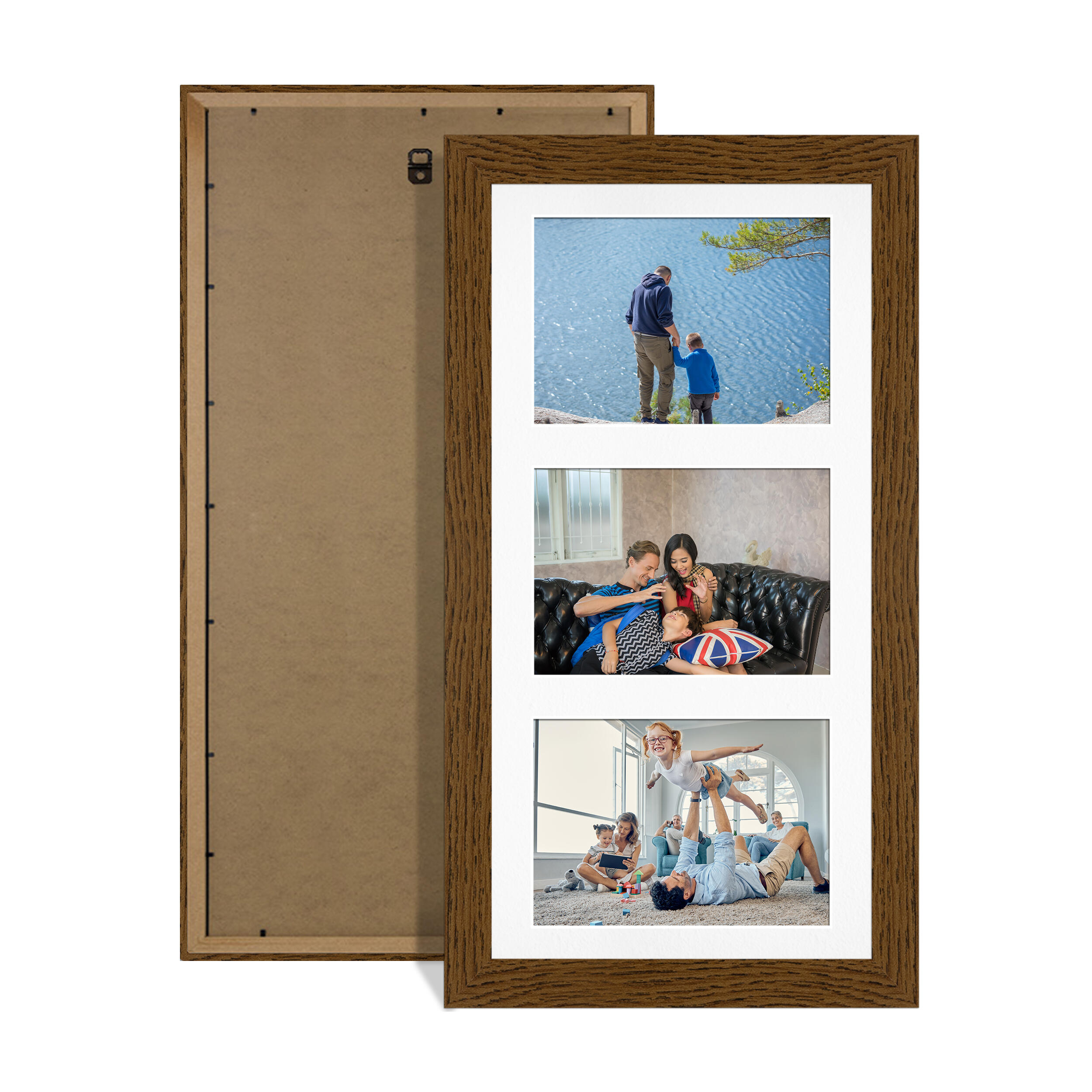 Dark Oak Colour Multi Aperture Photo Frame 6X4 (x3) Pictures – Collage Wall Frame for Family Photos – 40x20cm Picture Frame Size