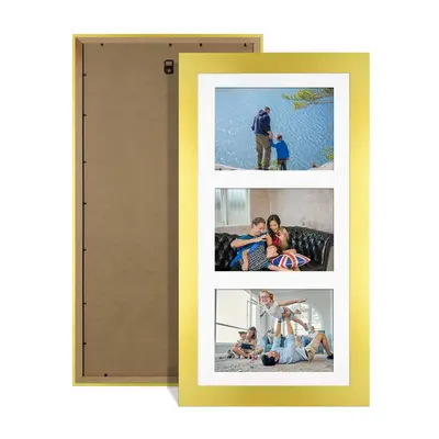Gold Colour Multi Aperture Photo Frame 6X4 (x3) Pictures – Collage Wall Frame For Family Photos – 40x20cm Picture Frame Size