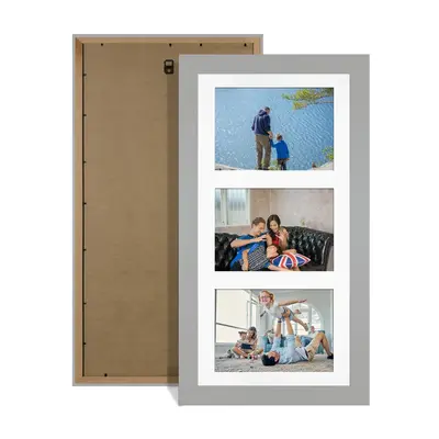 Light Grey Colour Multi Aperture Photo Frame 6X4 (x3) Pictures – Collage Wall Frame For Family Photos – 40x20cm Picture Frame Size