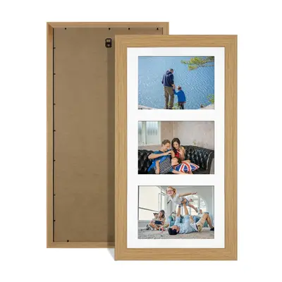 Light Oak Colour Multi Aperture Photo Frame 6X4 (x3) Pictures – Collage Wall Frame For Family Photos – 40x20cm Picture Frame Size