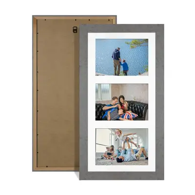 Grey Marble Colour Multi Aperture Photo Frame 6X4 (x3) Pictures – Collage Wall Frame For Loved Ones Photos – 40x20cm Frame Size
