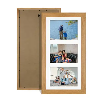 Oak Colour Multi Aperture Photo Frame 6X4 (x3) Pictures – Collage Wall Frame For Family Photos – 40x20cm Picture Frame Size