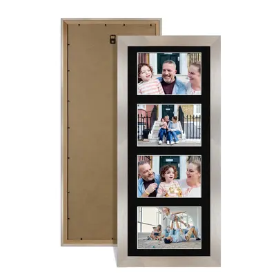 Aluminium Colour Multi Aperture Photo Frame 6X4 (x4) Pictures – Collage Wall Frame For Loved Ones Photos – 50x20cm Frame Size