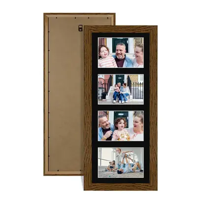 Dark Oak Colour Multi Aperture Photo Frame 6X4 (x4) Pictures – Collage Wall Frame for Family Photos – 50x20cm Picture Frame Size