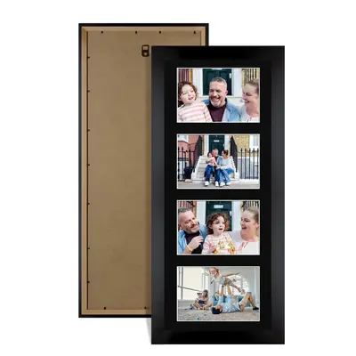 Mat Black Colour Multi Aperture Photo Frame 6X4 (x4) Pictures – Collage Wall Frame for Family Photos – 50x20cm Picture Frame Size