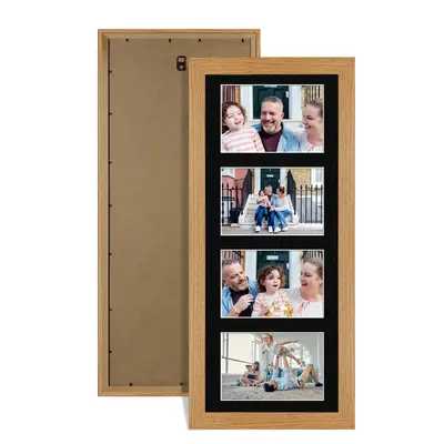 Oak Colour Multi Aperture Photo Frame 6X4 (x4) Pictures – Collage Wall Frame for Family Photos – 50x20cm Picture Frame Size