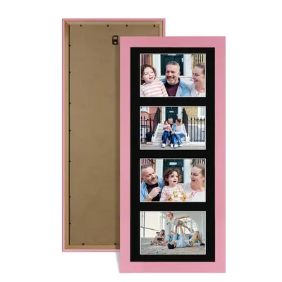 Pastel Pink Colour Multi Aperture Photo Frame 6X4 (x4) Pictures – Collage Wall Frame For Loved Ones Photos – 50x20cm Frame Size