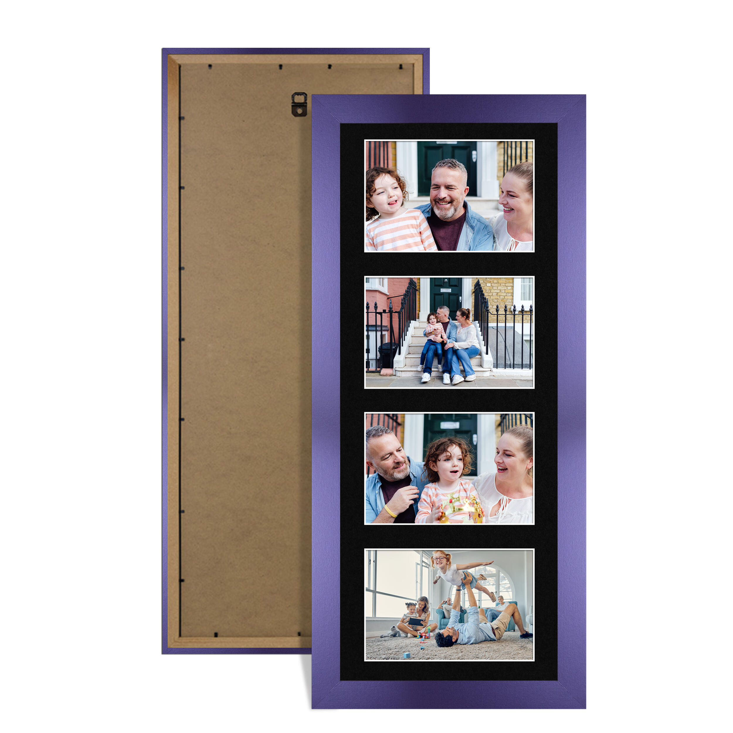 Purple Colour Multi Aperture Photo Frame 6X4 (x4) Pictures – Collage Wall Frame for Family Photos – 50x20cm Picture Frame Size