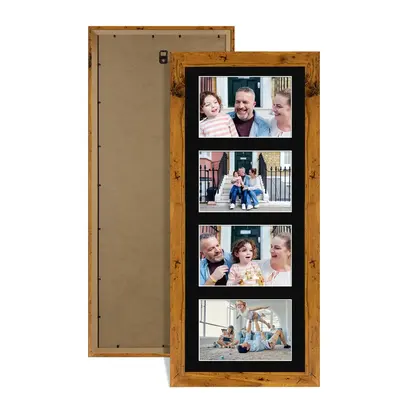 Rustic Oak Colour Multi Aperture Photo Frame 6X4 (x4) Pictures – Collage Wall Frame For Loved Ones Photos – 50x20cm Frame Size