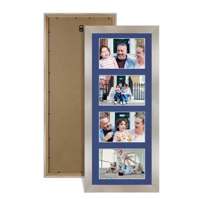 Aluminium Colour Multi Aperture Photo Frame 6X4 (x4) Pictures – Collage Wall Frame for Family Photos – 50x20cm Picture Frame Size