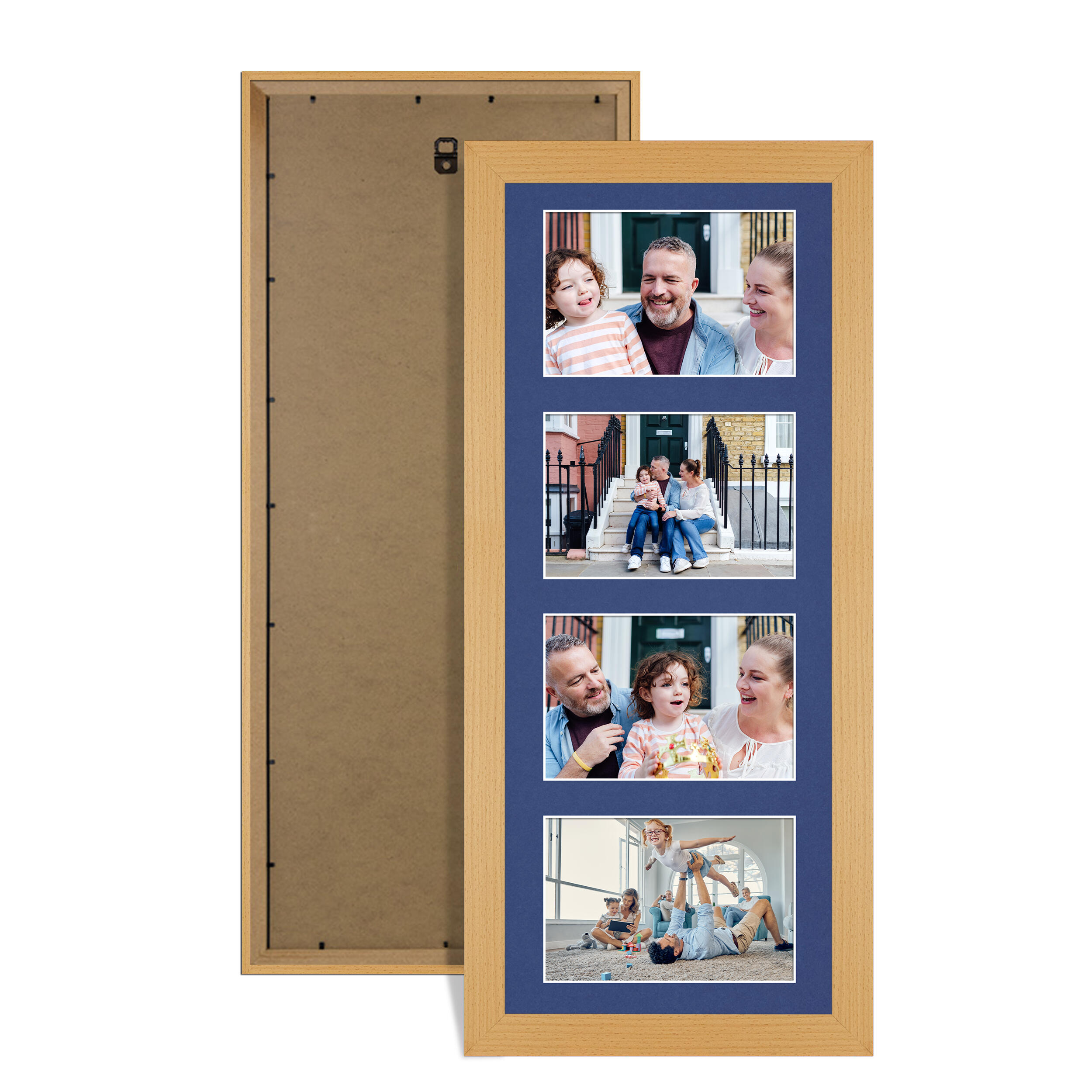 Country Pine Colour Multi Aperture Photo Frame 6X4 (x4) Pictures – Collage Wall Frame For Loved Ones Photos – 50x20cm Frame Size