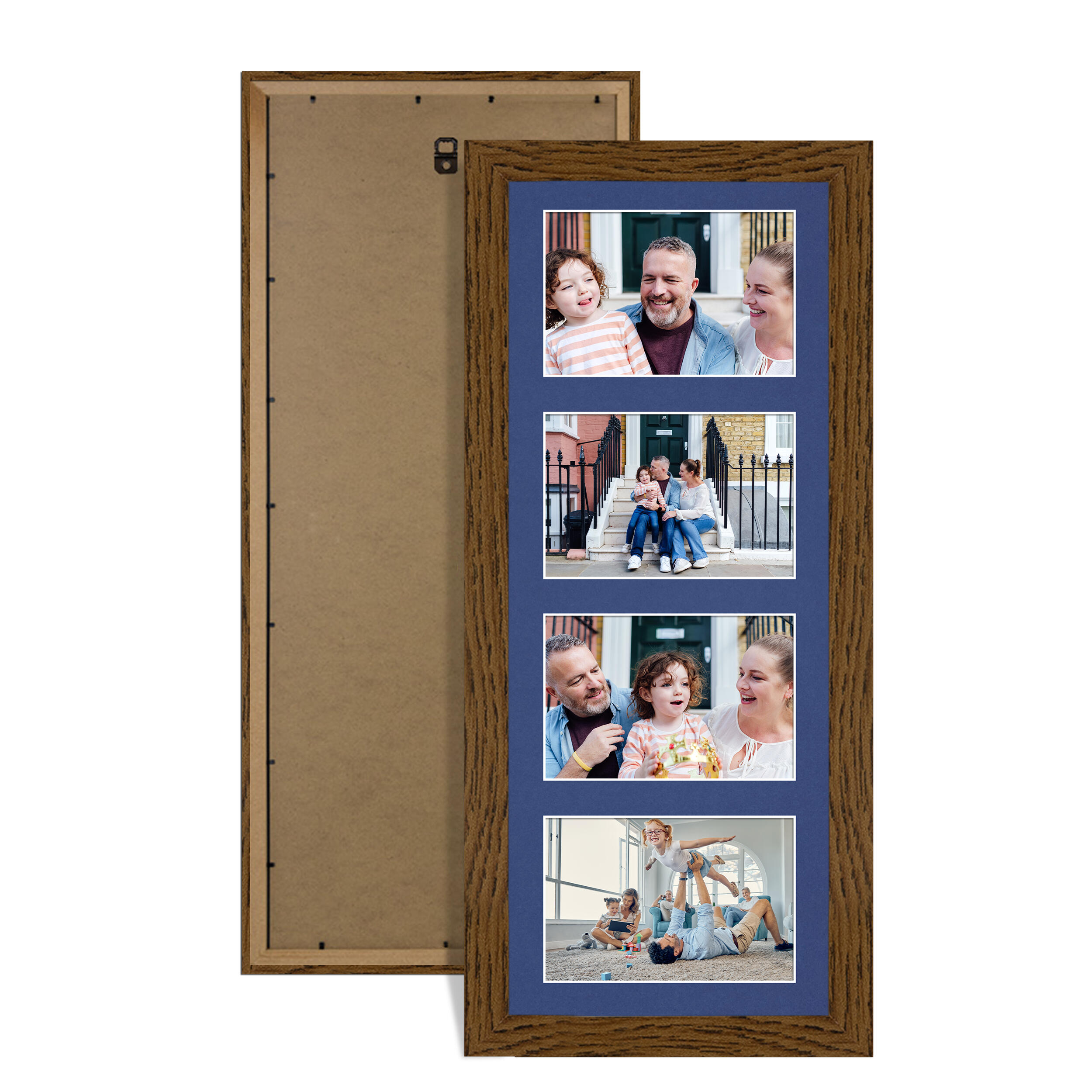 Dark Oak Colour Multi Aperture Photo Frame 6X4 (x4) Pictures – Collage Wall Frame for Family Photos – 50x20cm Picture Frame Size
