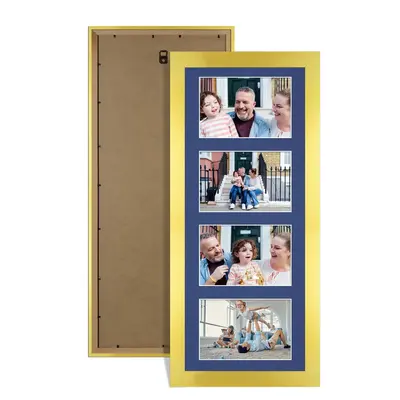 Gold Colour Multi Aperture Photo Frame 6X4 (x4) Pictures – Collage Wall Frame for Family Photos – 50x20cm Picture Frame Size