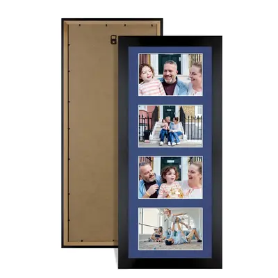 Mat Black Colour Multi Aperture Photo Frame 6X4 (x4) Pictures – Collage Wall Frame For Family Photos – 50x20cm Picture Frame Size