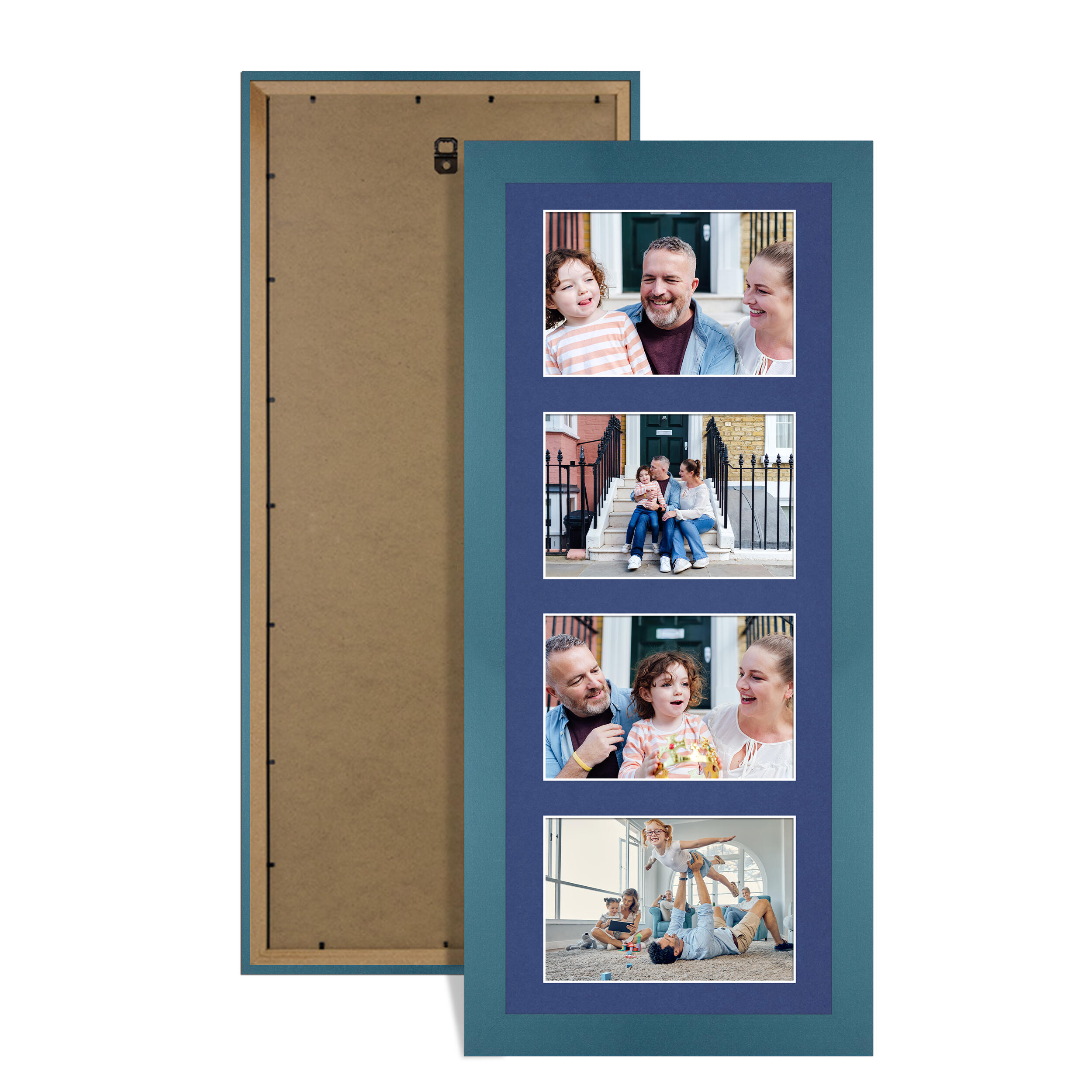 Navy Blue Colour Multi Aperture Photo Frame 6X4 (x4) Pictures – Collage Wall Frame For Loved Ones Photos – 50x20cm Frame Size