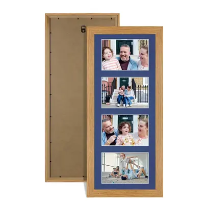 Oak Colour Multi Aperture Photo Frame 6X4 (x4) Pictures – Collage Wall Frame For Loved Ones Photos – 50x20cm Frame Size