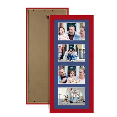 Red Colour Multi Aperture Photo Frame 6X4 (x4) Pictures – Collage Wall Frame for Family Photos – 50x20cm Picture Frame Size