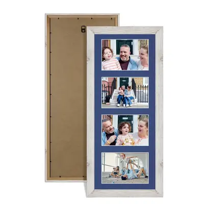 White Rustic Colour Multi Aperture Photo Frame 6X4 (x4) Pictures – Collage Wall Frame For Loved Ones Photos – 50x20cm Frame Size
