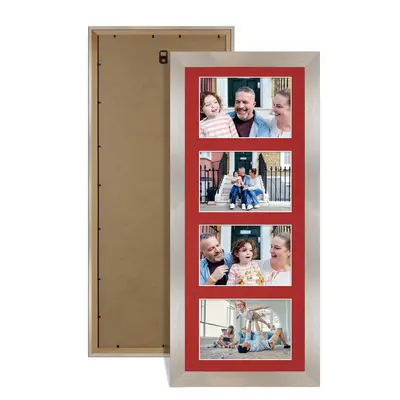 Aluminium Colour Multi Aperture Photo Frame 6X4 (x4) Pictures – Collage Wall Frame For Family Photos – 50x20cm Picture Frame Size