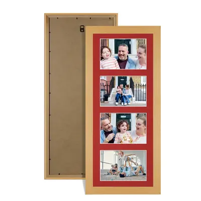 Country Pine Colour Multi Aperture Photo Frame 6X4 (x4) Pictures – Collage Wall Frame For Loved Ones Photos – 50x20cm Frame Size