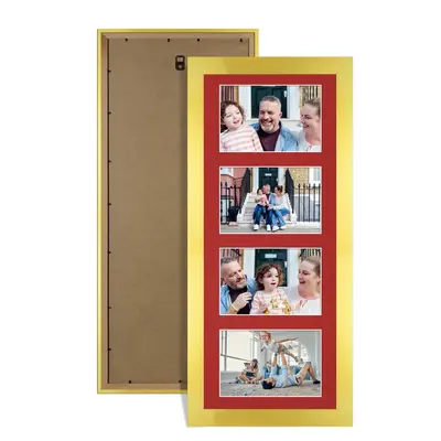 Gold Colour Multi Aperture Photo Frame 6X4 (x4) Pictures – Collage Wall Frame For Loved Ones Photos – 50x20cm Frame Size