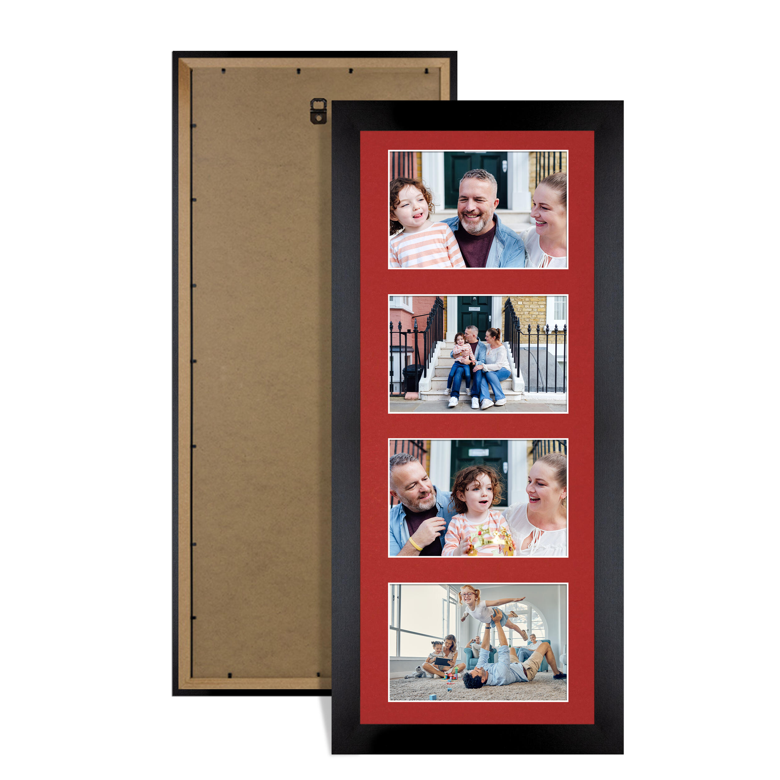 Mat Black Colour Multi Aperture Photo Frame 6X4 (x4) Pictures – Collage Wall Frame for Family Photos – 50x20cm Picture Frame Size