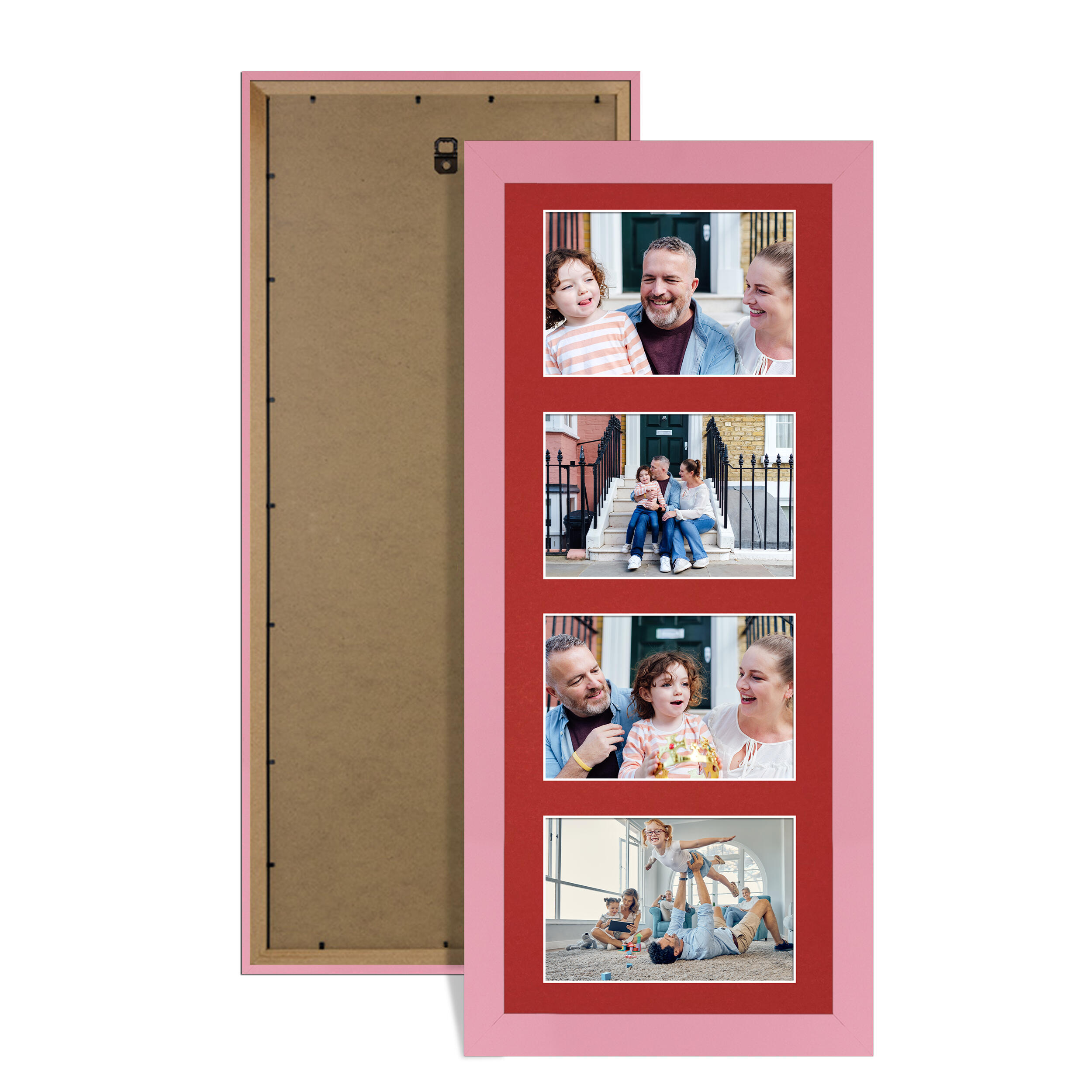 Pastel Pink Colour Multi Aperture Photo Frame 6X4 (x4) Pictures – Collage Wall Frame for Family Photos – 50x20cm Picture Frame Size