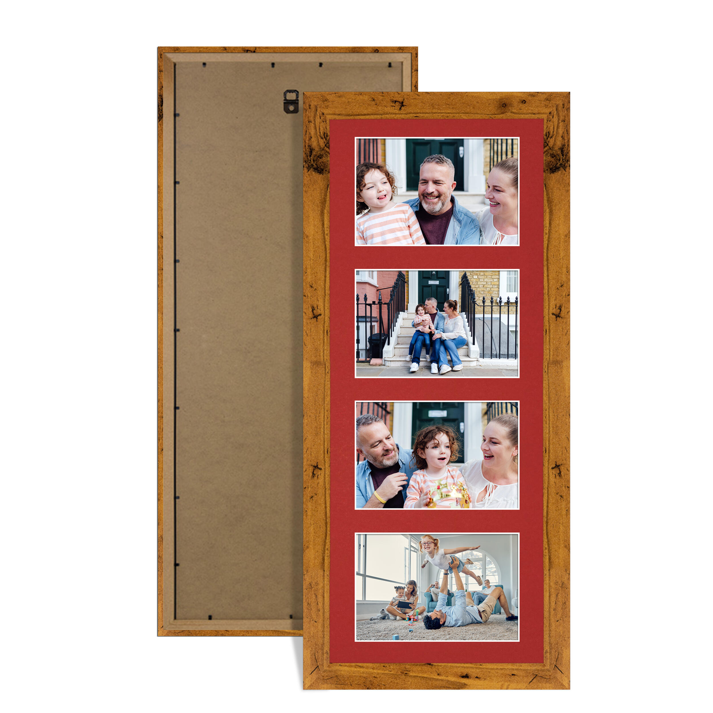 Rustic Oak Colour Multi Aperture Photo Frame 6X4 (x4) Pictures – Collage Wall Frame For Loved Ones Photos – 50x20cm Frame Size