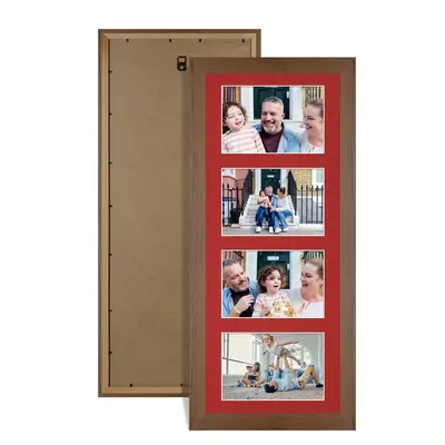 Walnut Colour Multi Aperture Photo Frame 6X4 (x4) Pictures – Collage Wall Frame For Loved Ones Photos – 50x20cm Frame Size