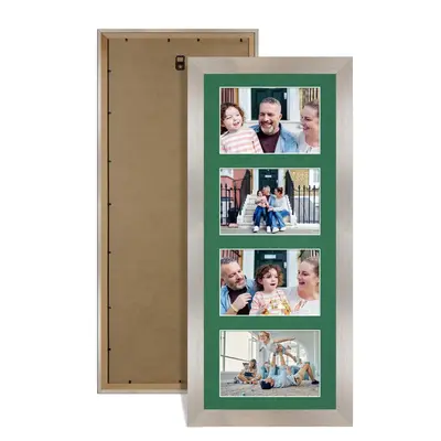 Aluminium Colour Multi Aperture Photo Frame 6X4 (x4) Pictures – Collage Wall Frame for Family Photos – 50x20cm Picture Frame Size