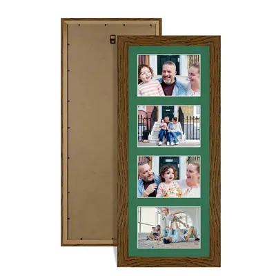 Dark Oak Colour Multi Aperture Photo Frame 6X4 (x4) Pictures – Collage Wall Frame for Family Photos – 50x20cm Picture Frame Size