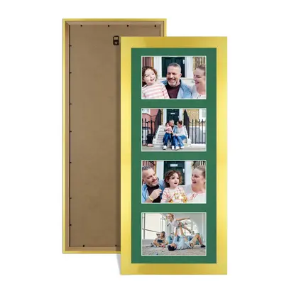 Gold Colour Multi Aperture Photo Frame 6X4 (x4) Pictures – Collage Wall Frame for Family Photos – 50x20cm Picture Frame Size
