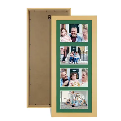 Mustard Yellow Colour Multi Aperture Photo Frame 6X4 (x4) Pictures – Collage Wall Frame for Family Photos – 50x20cm Picture Frame Size