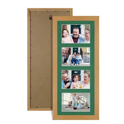 Oak Colour Multi Aperture Photo Frame 6X4 (x4) Pictures – Collage Wall Frame for Family Photos – 50x20cm Picture Frame Size